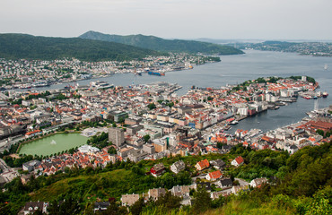 Fototapeta na wymiar Bergen city in Norway view from hill