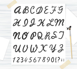Vector black watercolor font, handwritten letters. ABC