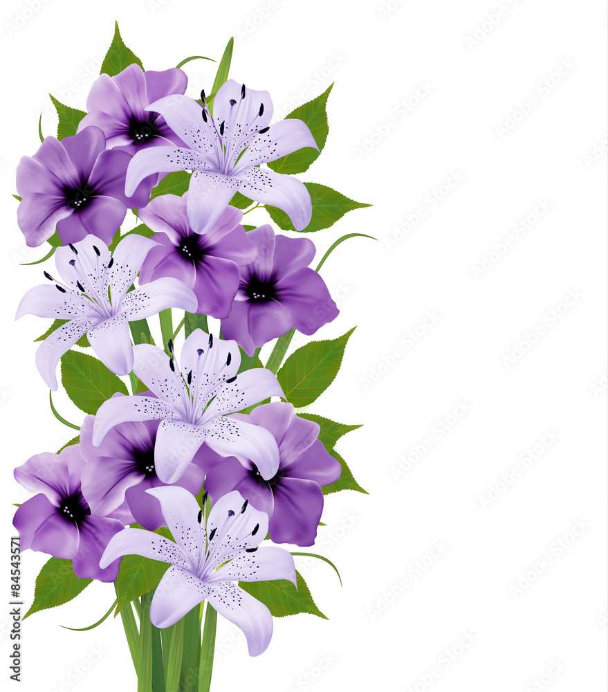 Fototapete Holiday background with colorful beautiful flowers. Vector illus