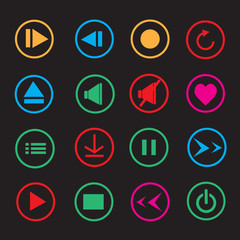 Media icon on dark background.