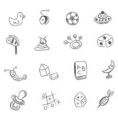 toys, icons, sketch, vector, illustration, set