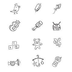 Obraz premium toys, icons, sketch, vector, illustration, set