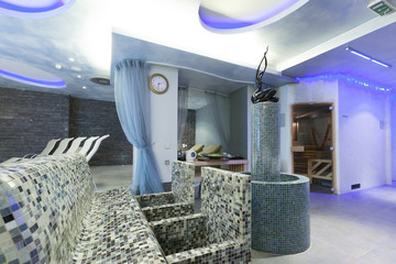 Interior of spa center with colorful lights
