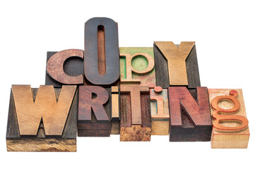copywriting word in wood type