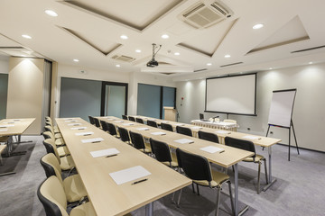 Desks in rows ready for exam