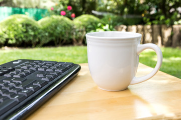 Black keyboard in the garden
