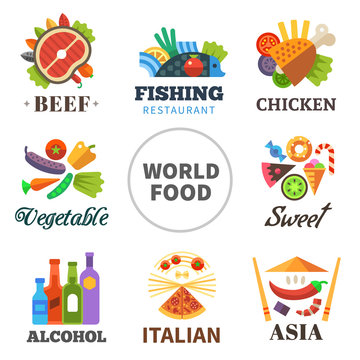 World of food. Vector flat  logo set