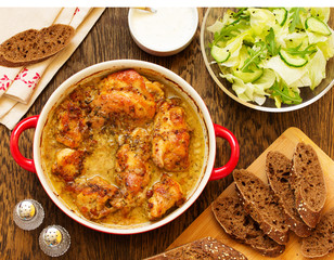 Roast rabbit in honey-mustard sauce