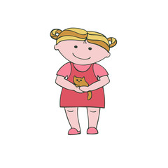 Vector illustration girl holding a kitten