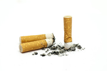 Group of finished cigarettes isolated on white