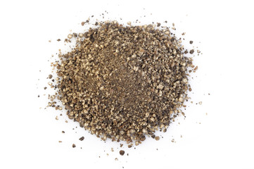 Black pepper powder on white background