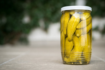 Jar of homemade Pickled Gherkins