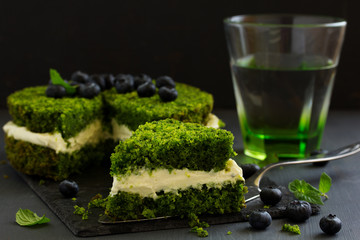 Beautiful green cake with spinach and butter cream. Turkish cuisine.
