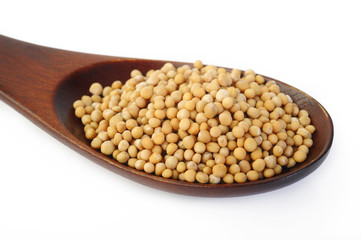 mustard seeds in wooden spoon