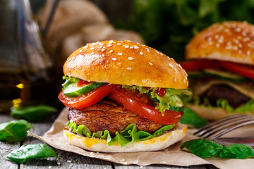 Vegetarian burger with grilled champignon 