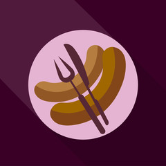 Barbecue, sausage on a fork , fork and knife,vector icons