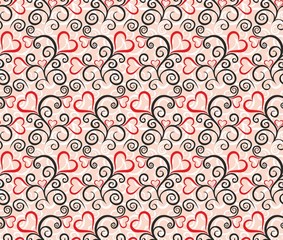 Seamless background with a pattern and hearts.