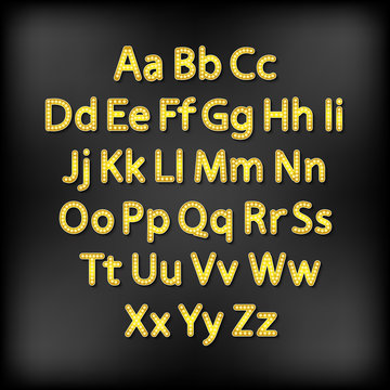 Retro Lightbulb Alphabet Glamorous showtime theatre alphabet. Vector illustration.