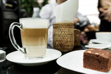 coffee latte and  chocolate brownies