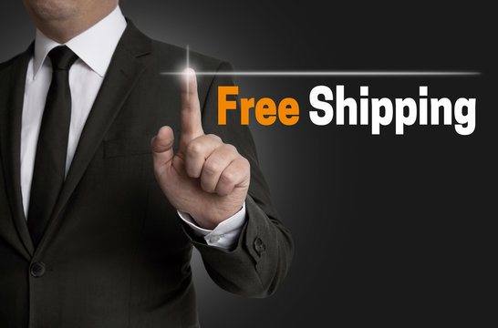 Free Shipping Touchscreen wird von Geschäftsmann bedient