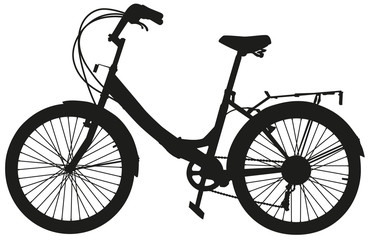 The black silhouette of a bicycle