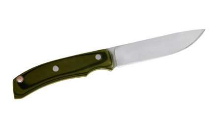 isolated knife with green handle