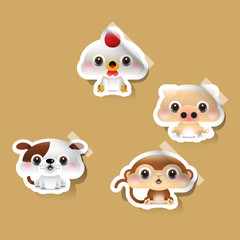 12 Chinese zodiac signs design stickers