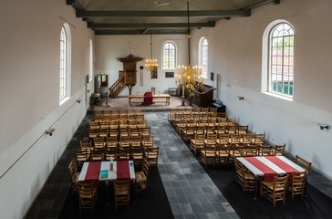 Interior of a small historic church in the Netherlands