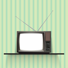 Blank retro tv with vintage wallpaper. Vector