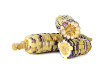 boiled glutinous corn on white background