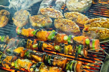 Barbecue Grill cooking seafood.