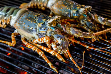 Barbecue Grill cooking seafood.