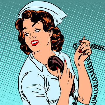 Nurse hospital phone health medical surgery style pop art retro