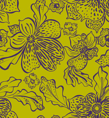 seamless floral pattern with abstract flowers and animal skin texture. 