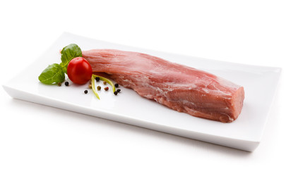 Raw pork loin on white background 