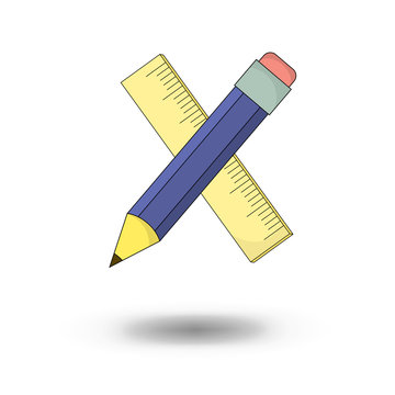 pencil and ruler - school objects - vector illustration in carto