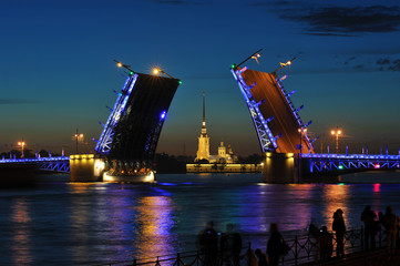 Fototapeta na wymiar the breeding of the Palace bridge.White nights in St. Petersburg