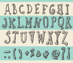 Alphabet Original Doodle Engraved Hand Drawn