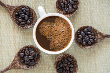 cup of coffee and coffee beans