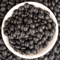 Black beans in white bowl 