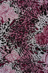 texture of print fabric striped leopard and flower for backgroun