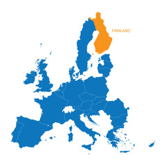 blue map of European Union with indication of Finnland