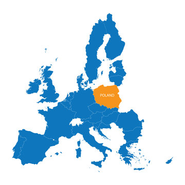 blue map of European Union with indication of Poland