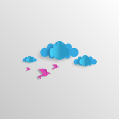 Origami Design sky with clouds and birds