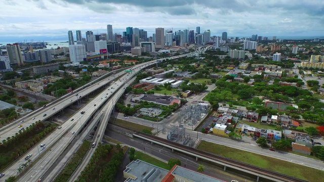 Aerial video of I95 Miami Florida