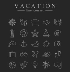 Sea and beach line icons. Vector set.