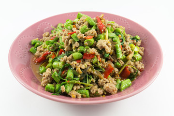 Fried Stir Basil with Minced pork in thai style.