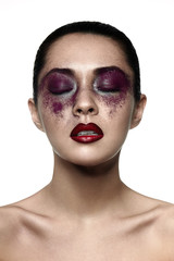 Fashion beauty asian female Model with purple Makeup
