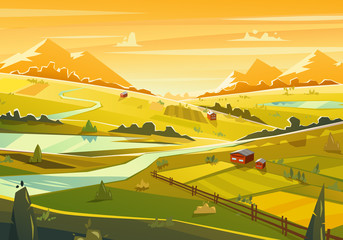 Rural landscape. Vector illustration.