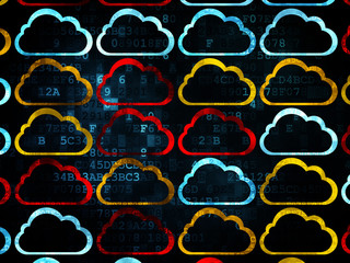 Cloud networking concept: Cloud icons on Digital background